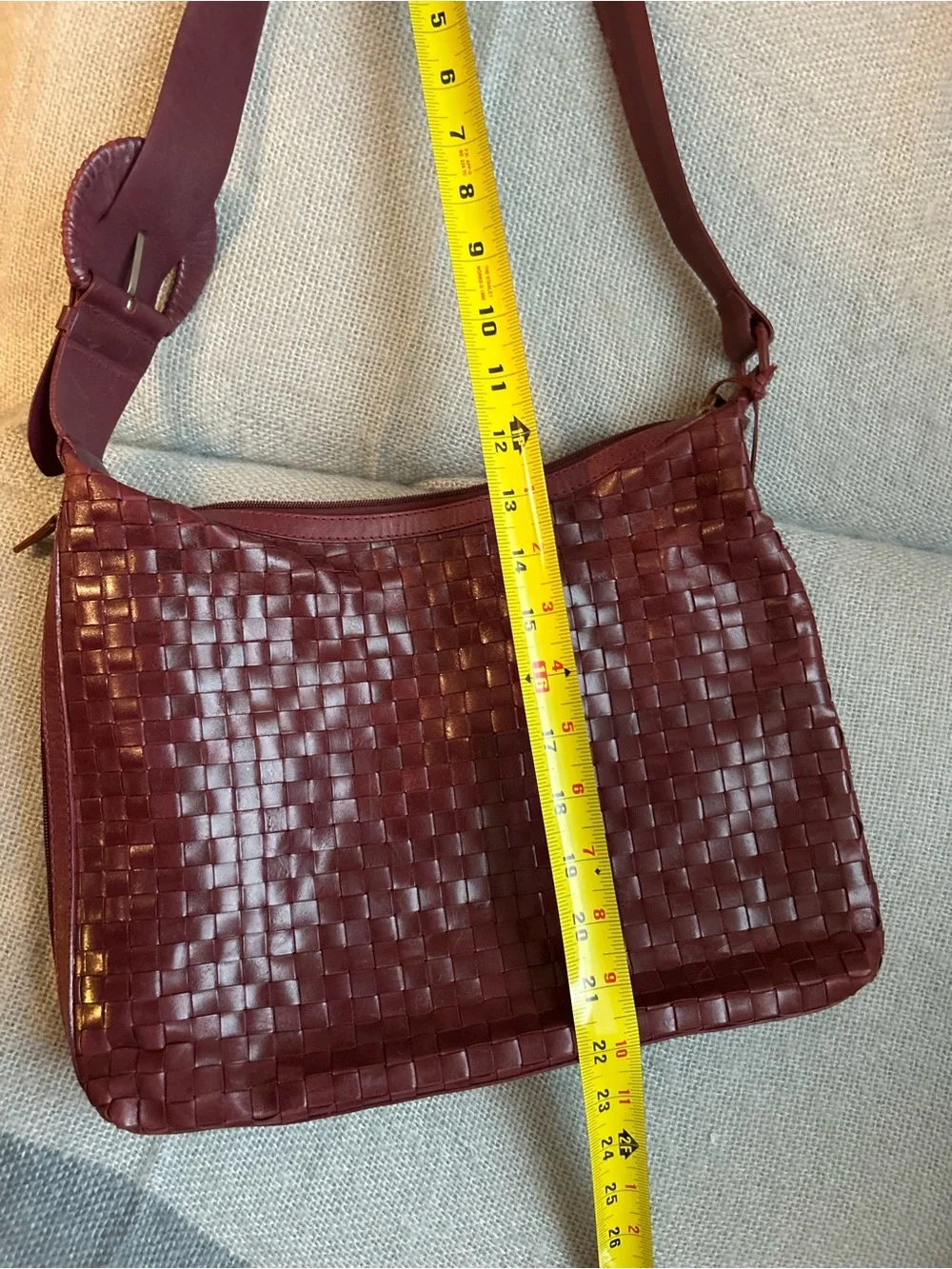 Sharif Studio Woven Leather Hobo Shoulder Bag Burgundy Boho Made in Brazil